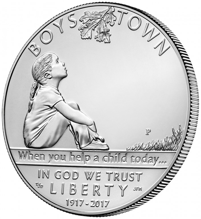 2017 Boys Town Commemorative Silver Uncirculated Obverse Angle