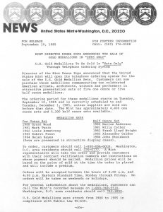 Historic Press Release, September 10, 1985. Full text is duplicated in the body of this page.