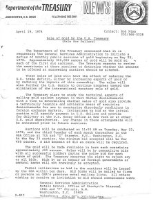 Sale of Gold by the U.S. Treasury, April 19, 1978. Full text is duplicated in the body of this page.