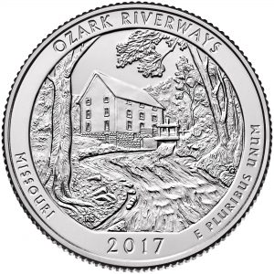 2017 America the Beautiful Quarters Coin Ozark Riverways Missouri Uncirculated Reverse
