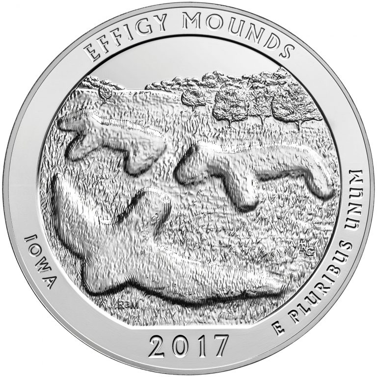 2017 America the Beautiful Quarters Five Ounce Silver Bullion Coin Effigy Mounds Iowa Reverse
