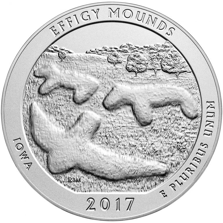 2017 America the Beautiful Quarters Five Ounce Silver Uncirculated Coin Effigy Mounds Iowa Reverse