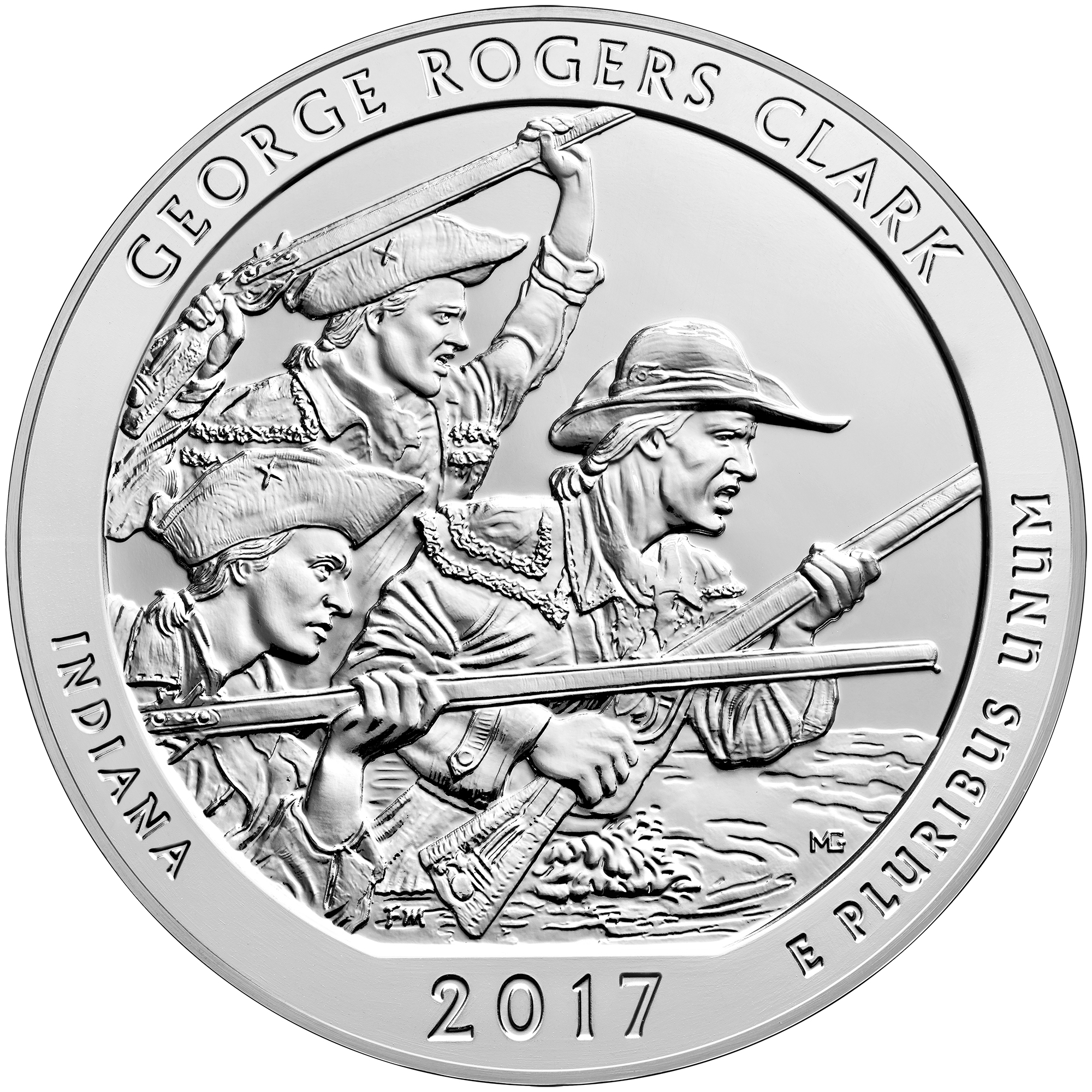 2017 America the Beautiful Quarters Five Ounce Silver Bullion Coin George Rogers Clark Indiana Reverse