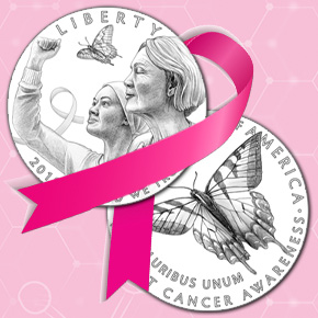 2018 breast cancer awareness commemorative coins and ribbon