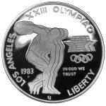 1983 Olympics Los Angeles Dollar Discus Throw Commemorative Silver Dollar Proof Obverse