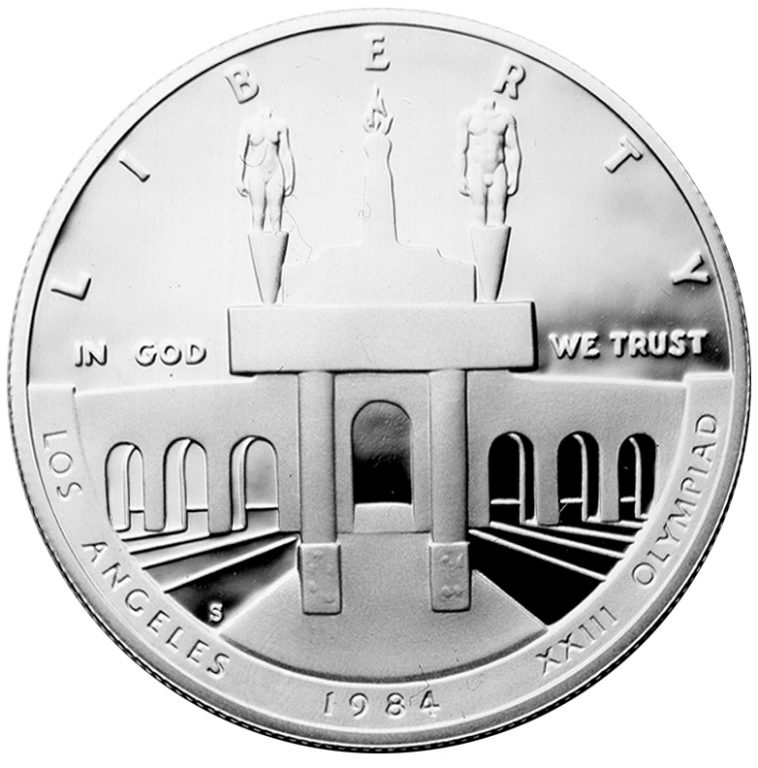 1984 Olympics Los Angeles Coliseum Commemorative Silver Dollar Proof Obverse