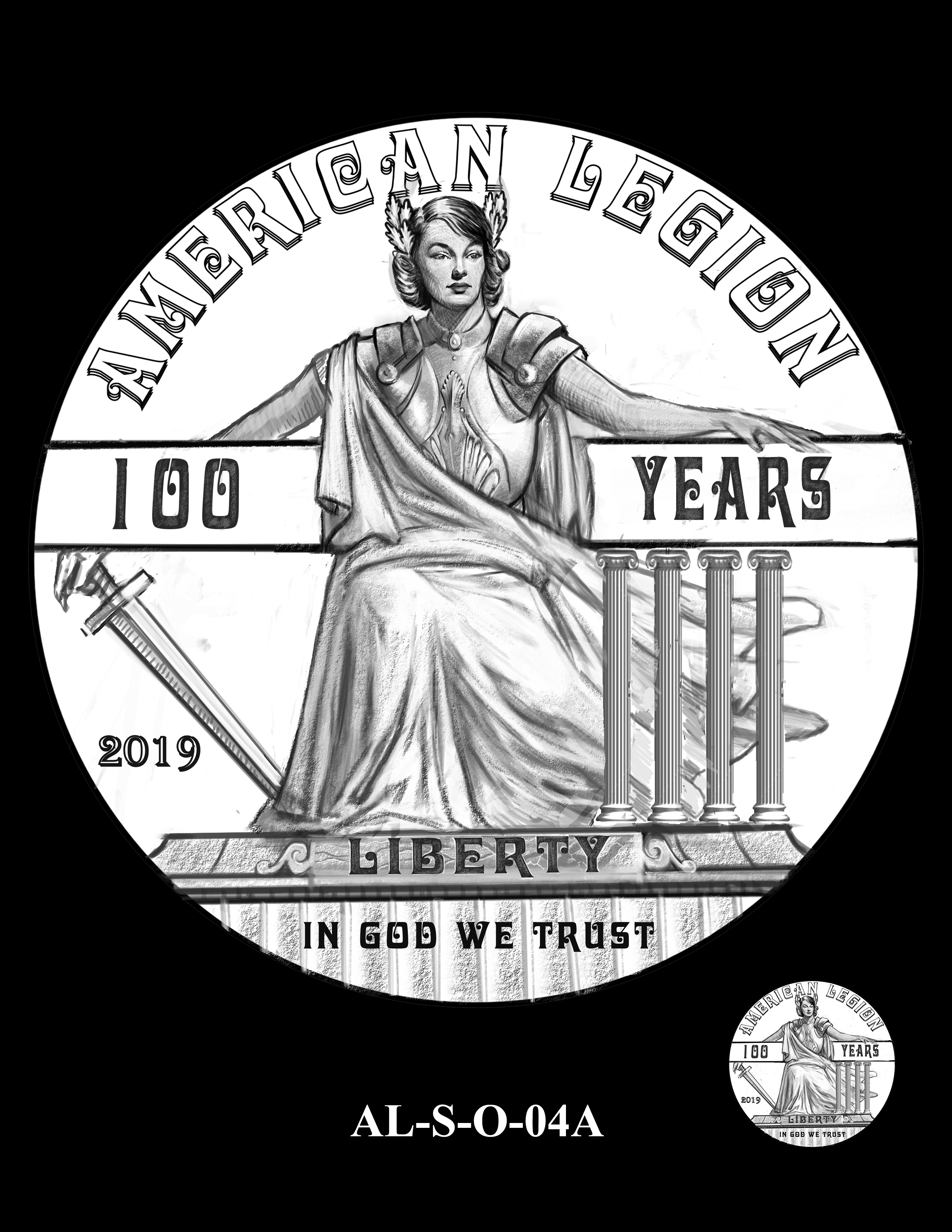 AL-S-O-04A -- 2019 American Legion 100th Anniversary Commemorative Coin Program - Silver Obverse