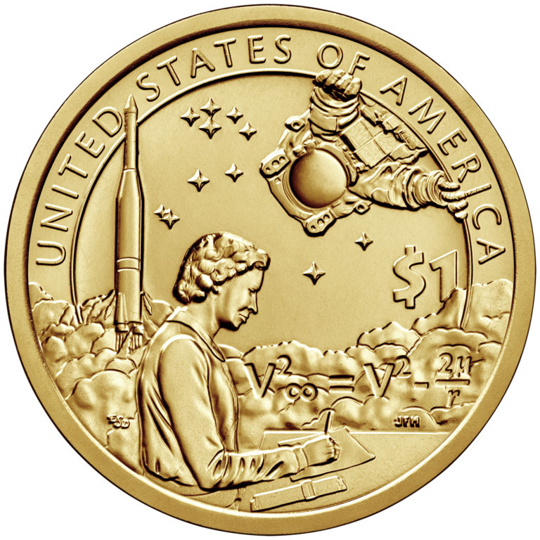 The theme of the 2019 Native American $1 Coin is "American Indians in the Space Program" and features Mary Golda Ross and John Herrington.