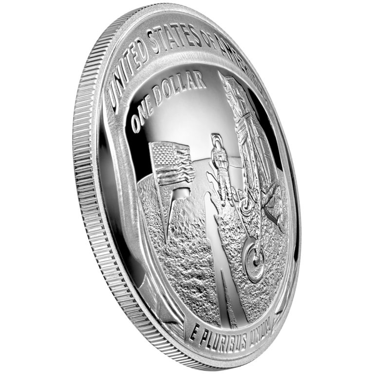 2019 Apollo 11 50th Anniversary Commemorative Silver Proof One Dollar Coin Reverse Angle