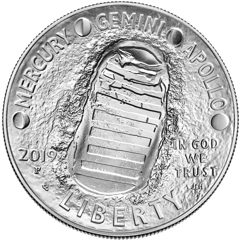 2019 Apollo 11 50th Anniversary Commemorative Silver Uncirculated One Dollar Coin Obverse