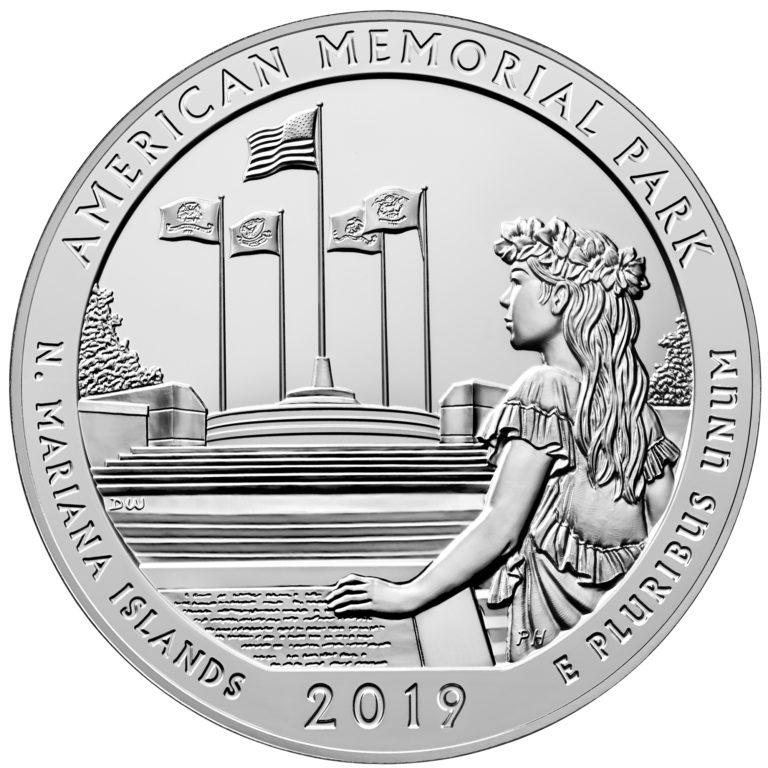 2019 America the Beautiful Quarters Five Ounce Silver Bullion Coin American Memorial Park Northern Mariana Islands Reverse