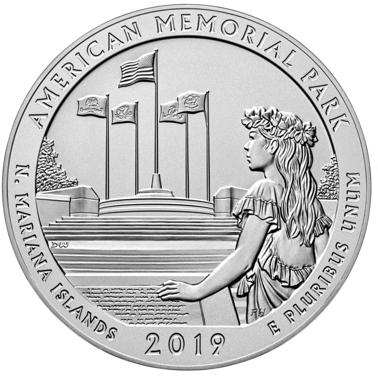 2019 America the Beautiful Quarters Five Ounce Silver Uncirculated Coin American Memorial Park Northern Mariana Islands Reverse