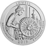 2019 America the Beautiful Quarters Five Ounce Silver Uncirculated Coin Lowell Massachusetts Reverse