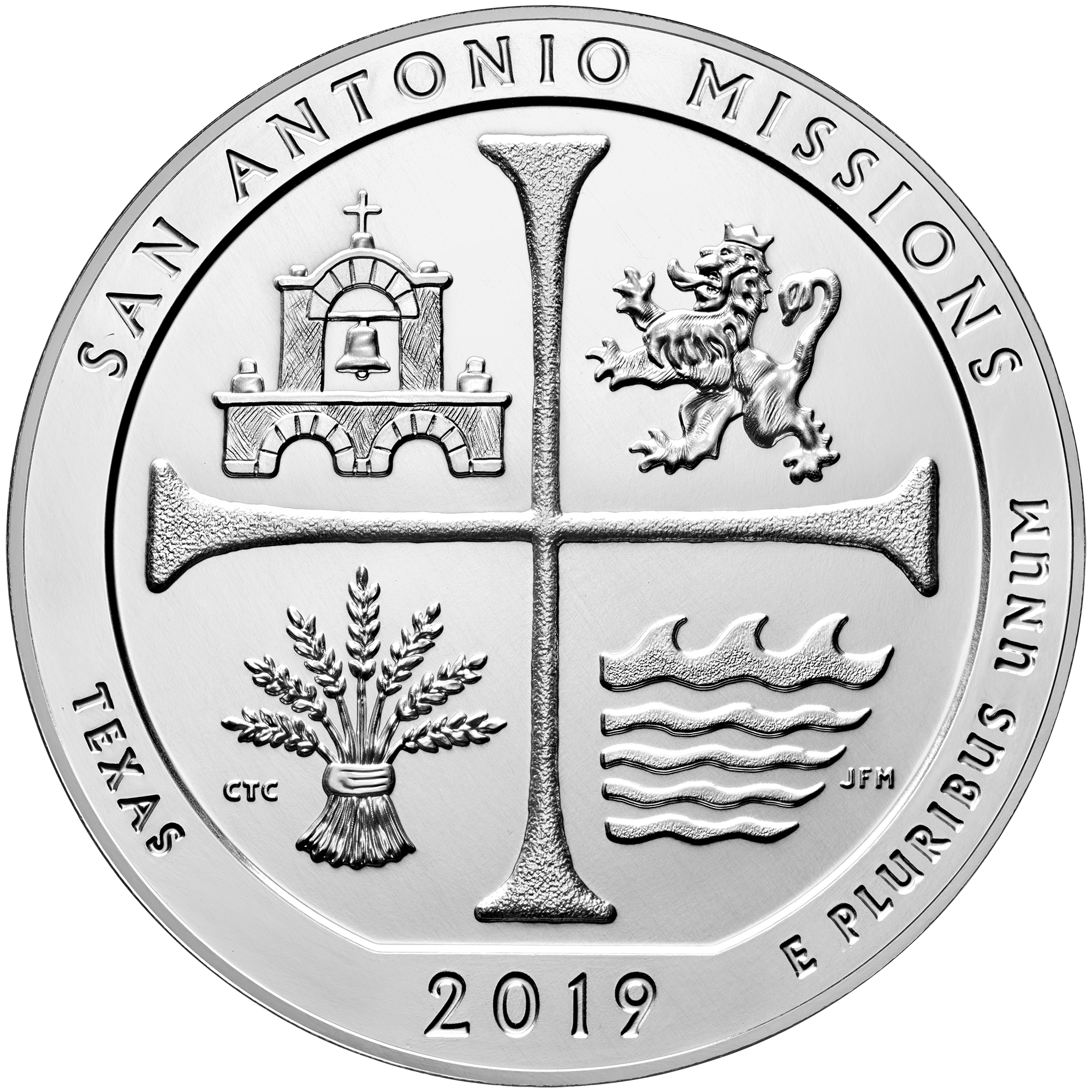2019 America the Beautiful Quarters Five Ounce Silver Bullion Coin San Antonio Missions Texas Reverse