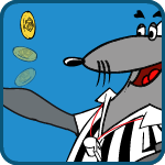 Coin Flip kids game icon; cartoon seal flipping a coin