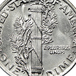 close up of fasces on mercury dime reverse