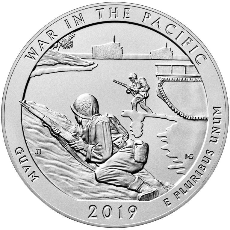 2019 America the Beautiful Quarters Five Ounce Silver Uncirculated Coin War Pacific Guam Reverse