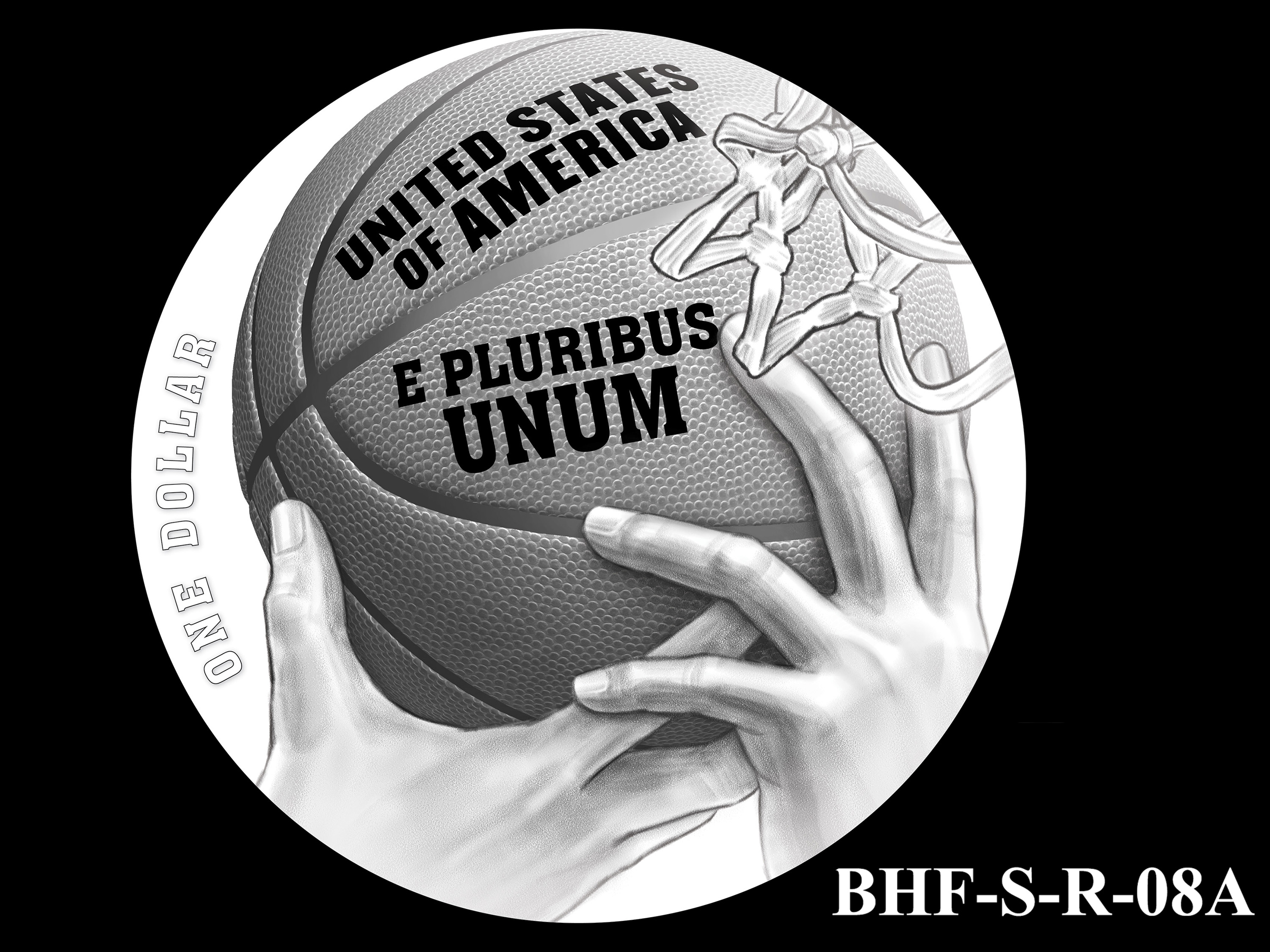 BHF-S-R-08A -- 2020 Basketball Hall of Fame Commemorative Coin Program - Silver Reverse