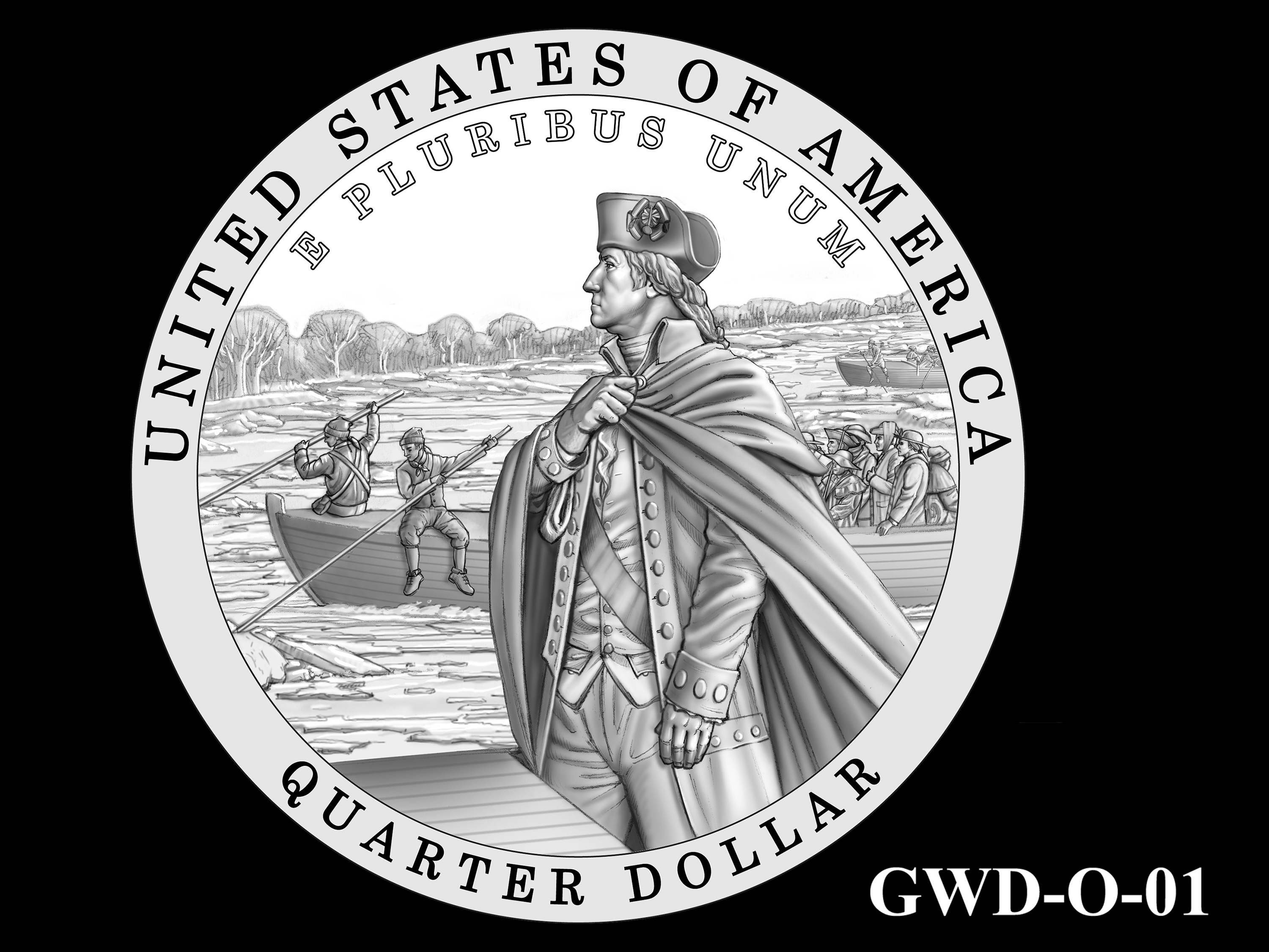 GWD-01 -- George Washington Crossing the Delaware River Quarter - Reverse