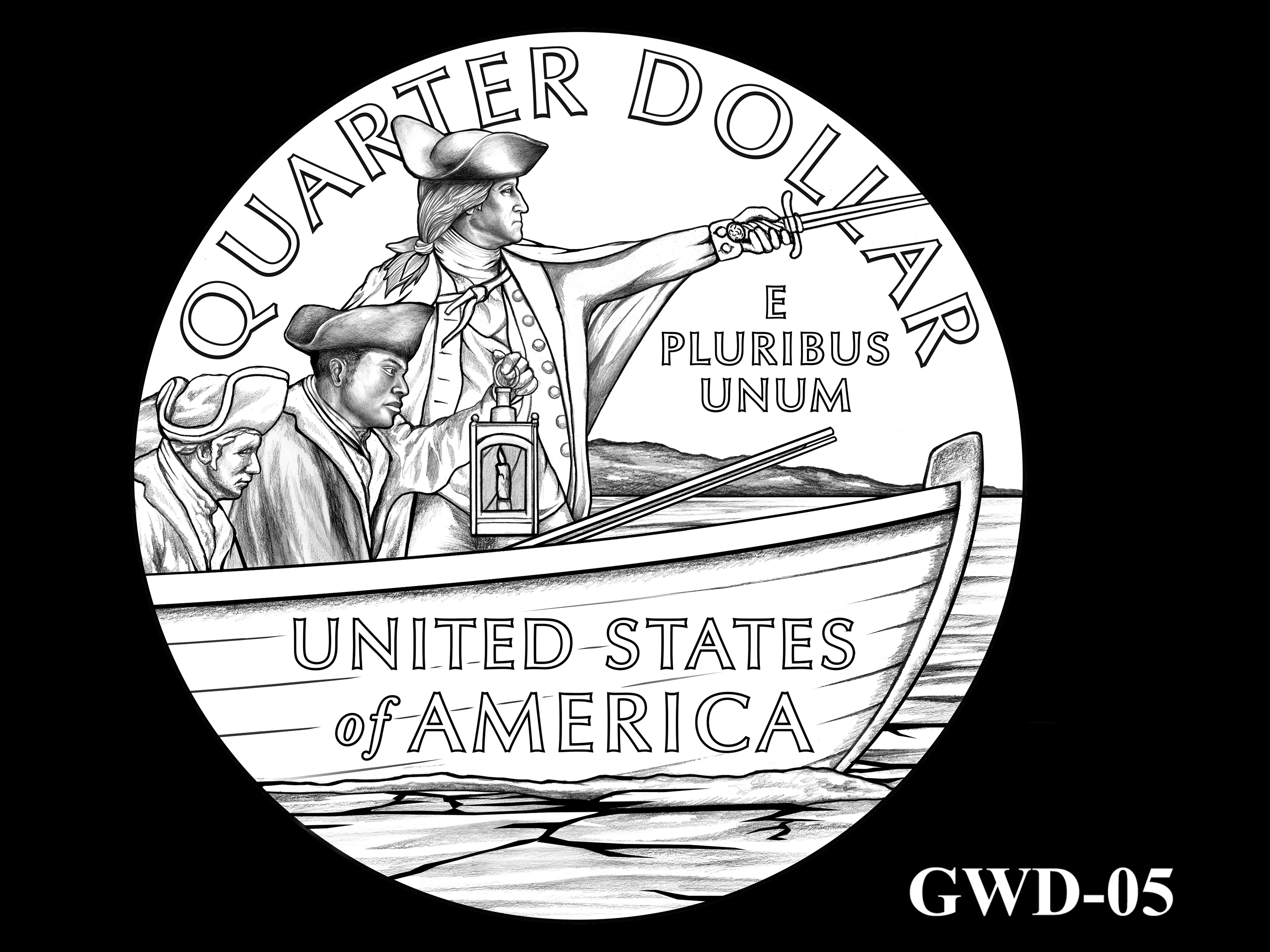 GWD-05 -- George Washington Crossing the Delaware River Quarter - Reverse