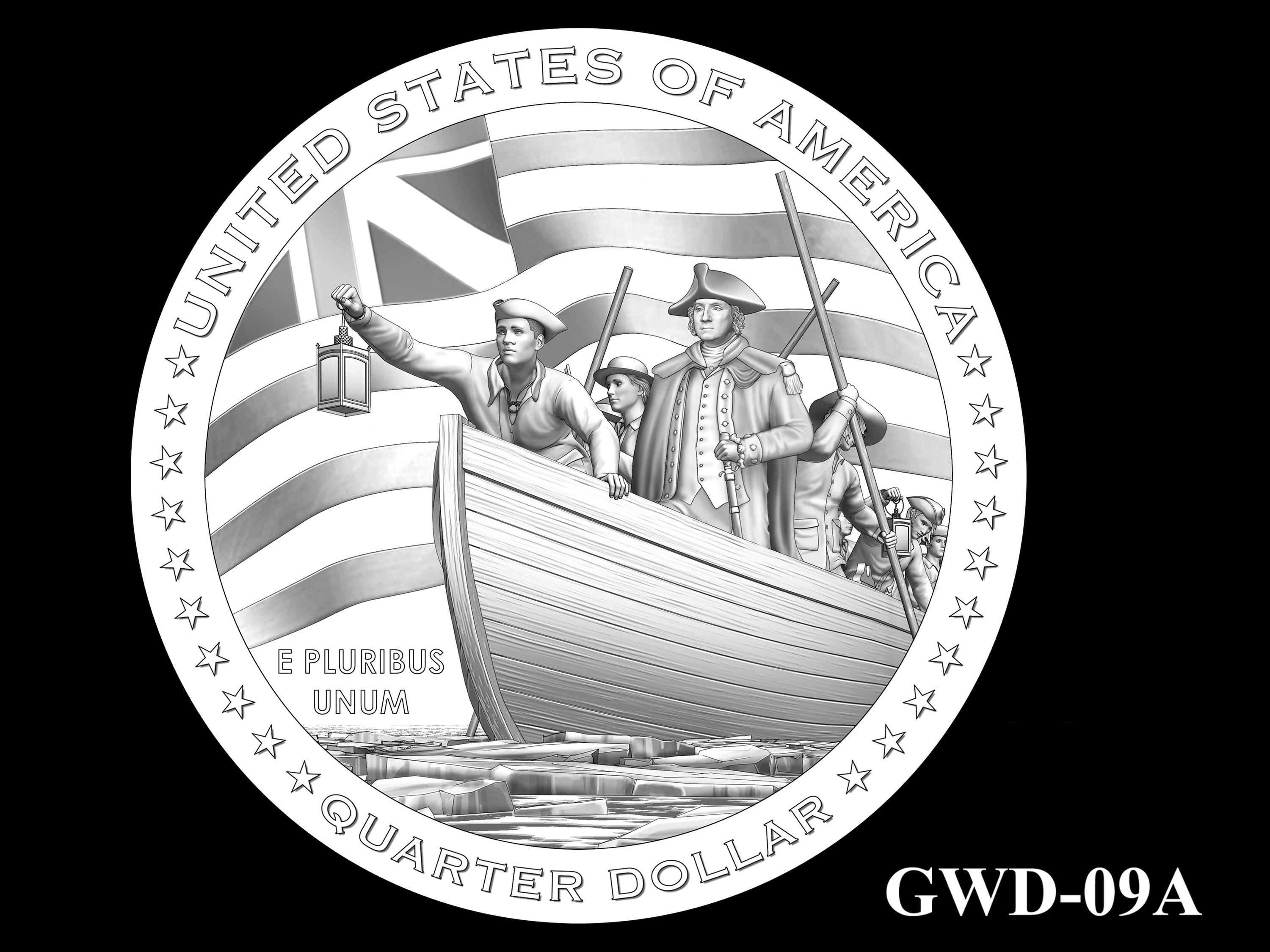 GWD-09A -- George Washington Crossing the Delaware River Quarter - Reverse