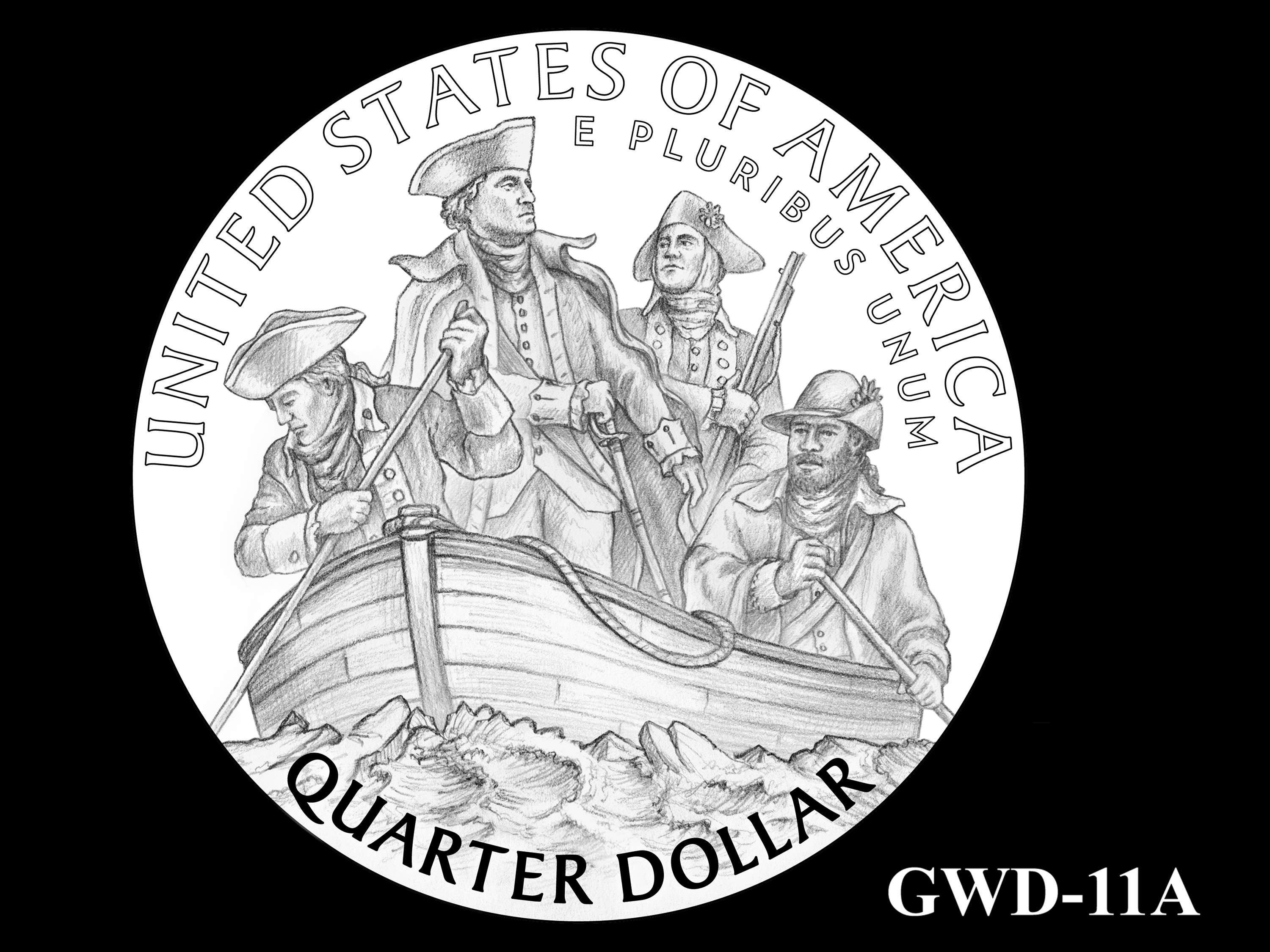 GWD-11A -- George Washington Crossing the Delaware River Quarter - Reverse
