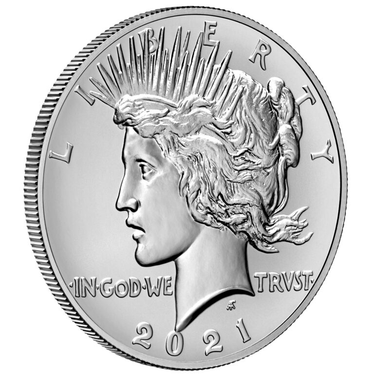 2021 Peace Dollar Anniversary Coin Uncirculated Obverse Angle