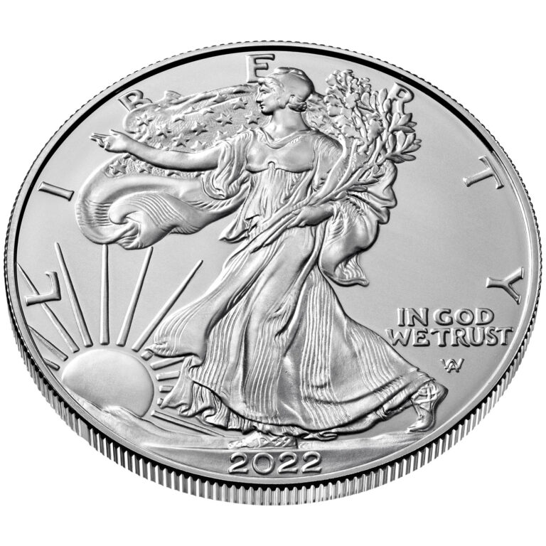 2022 American Eagle Silver One Ounce Bullion Coin Obverse Angle
