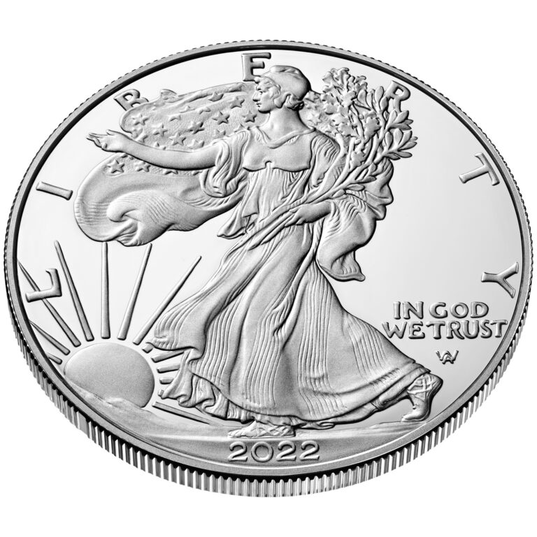 2022 American Eagle Silver One Ounce Proof Coin Obverse Angle