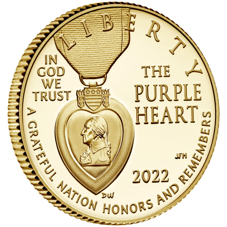 2022 National Purple Heart Hall of Honor Commemorative Gold Coin Proof Obverse Angle