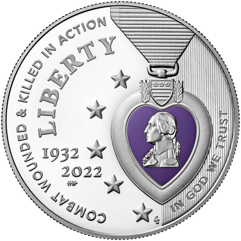 2022 National Purple Heart Hall of Honor Commemorative Silver Coin Proof Colorized Obverse