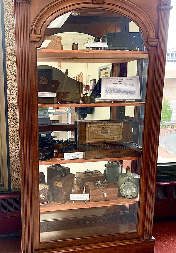 A display case from the Philadelphia Mint's 230th anniversary exhibit.