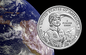 Dr. Sally Ride Quarter reverse with Earth in background