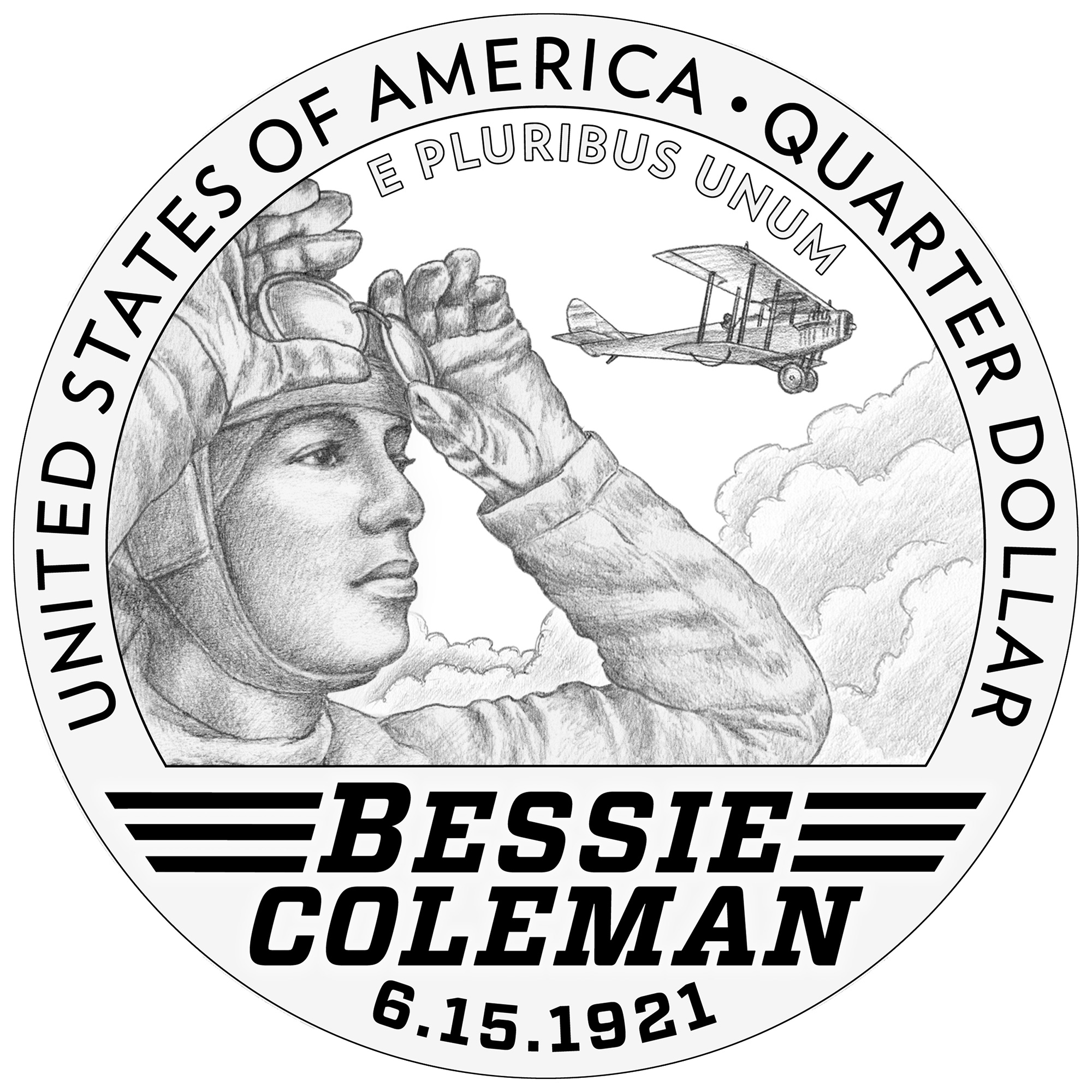 2023 American Women Quarters Coin Bessie Coleman Line Art Reverse