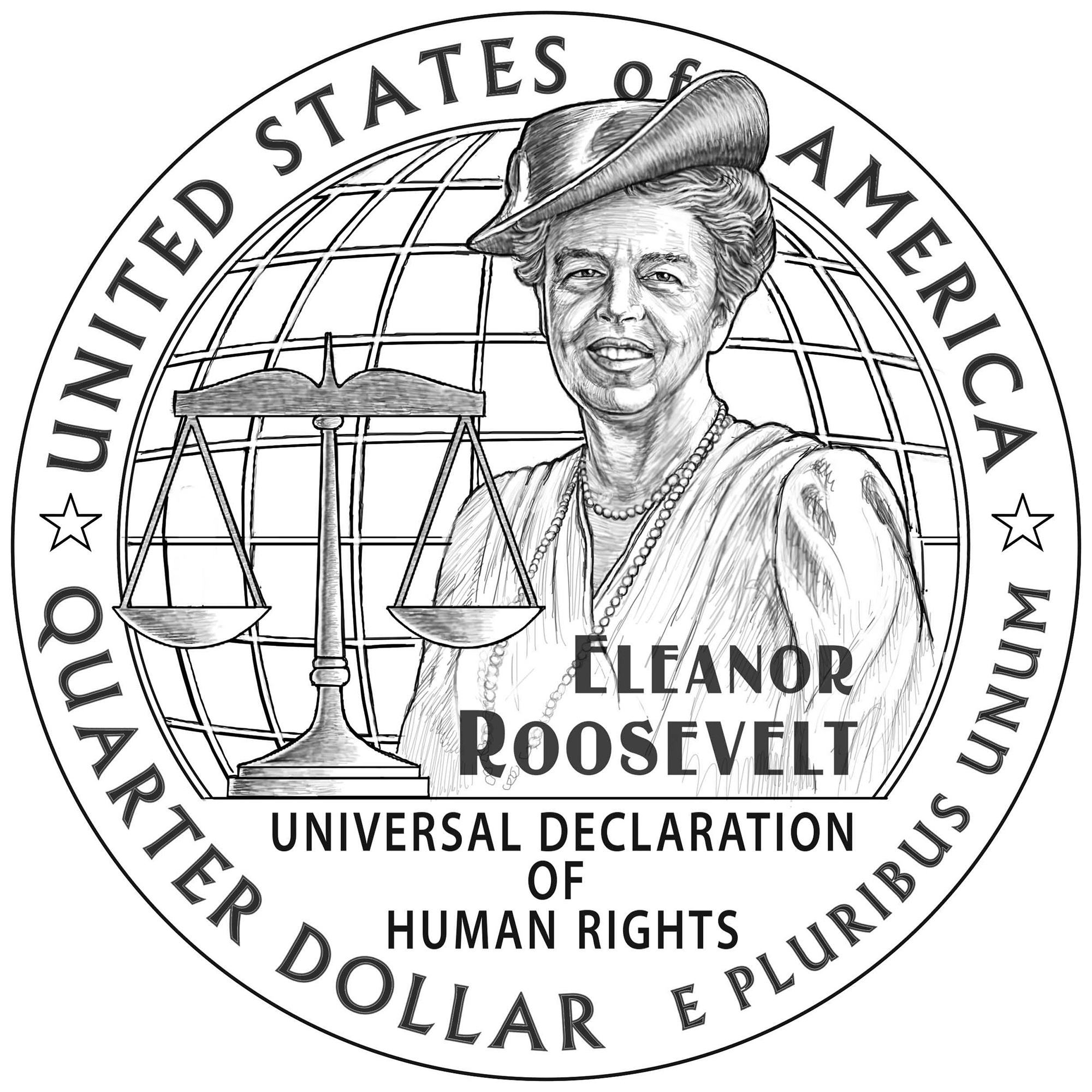 2023 American Women Quarters Coin Eleanor Roosevelt Line Art Reverse