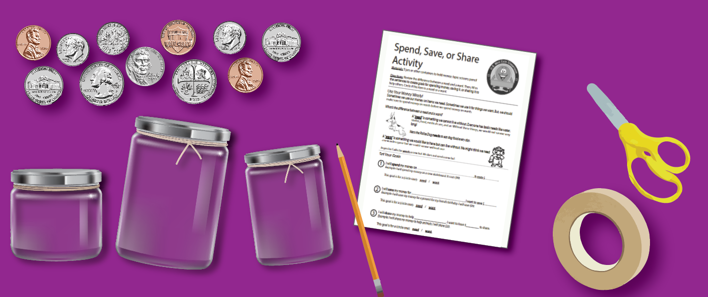 Materials needed for activity laid out on a purple background