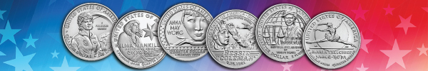 collage of six American Women Quarters coins