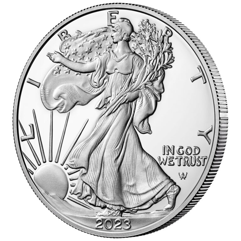 2023 American Eagle Silver One Ounce Proof Coin Obverse Angle