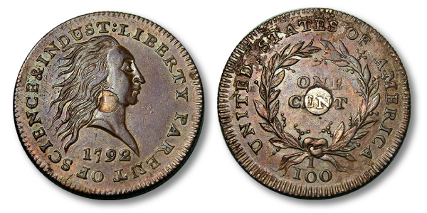 1792 silver center cent obverse and reverse