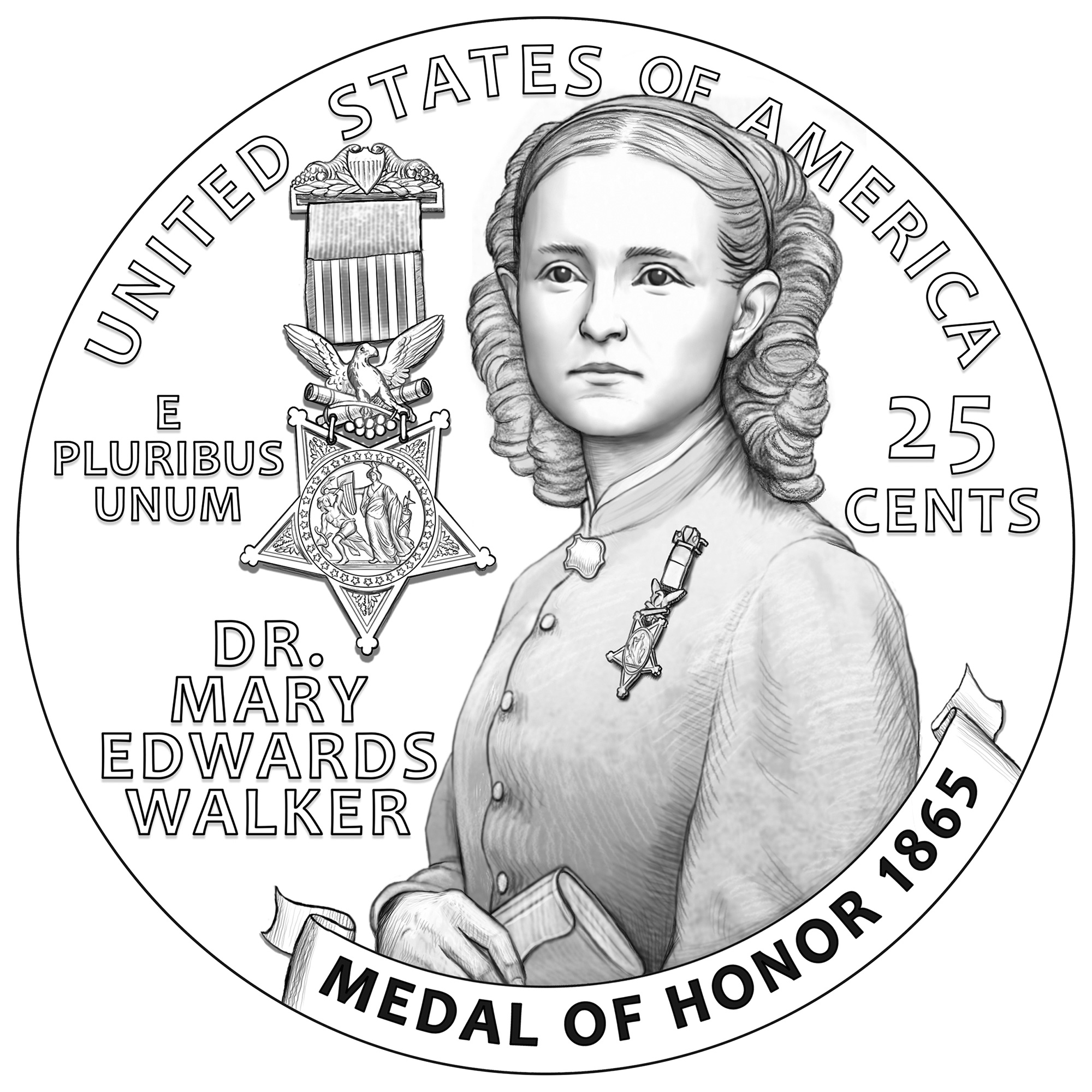 2024 American Women Quarters Coin Dr Mary Edwards Walker Line Art Reverse