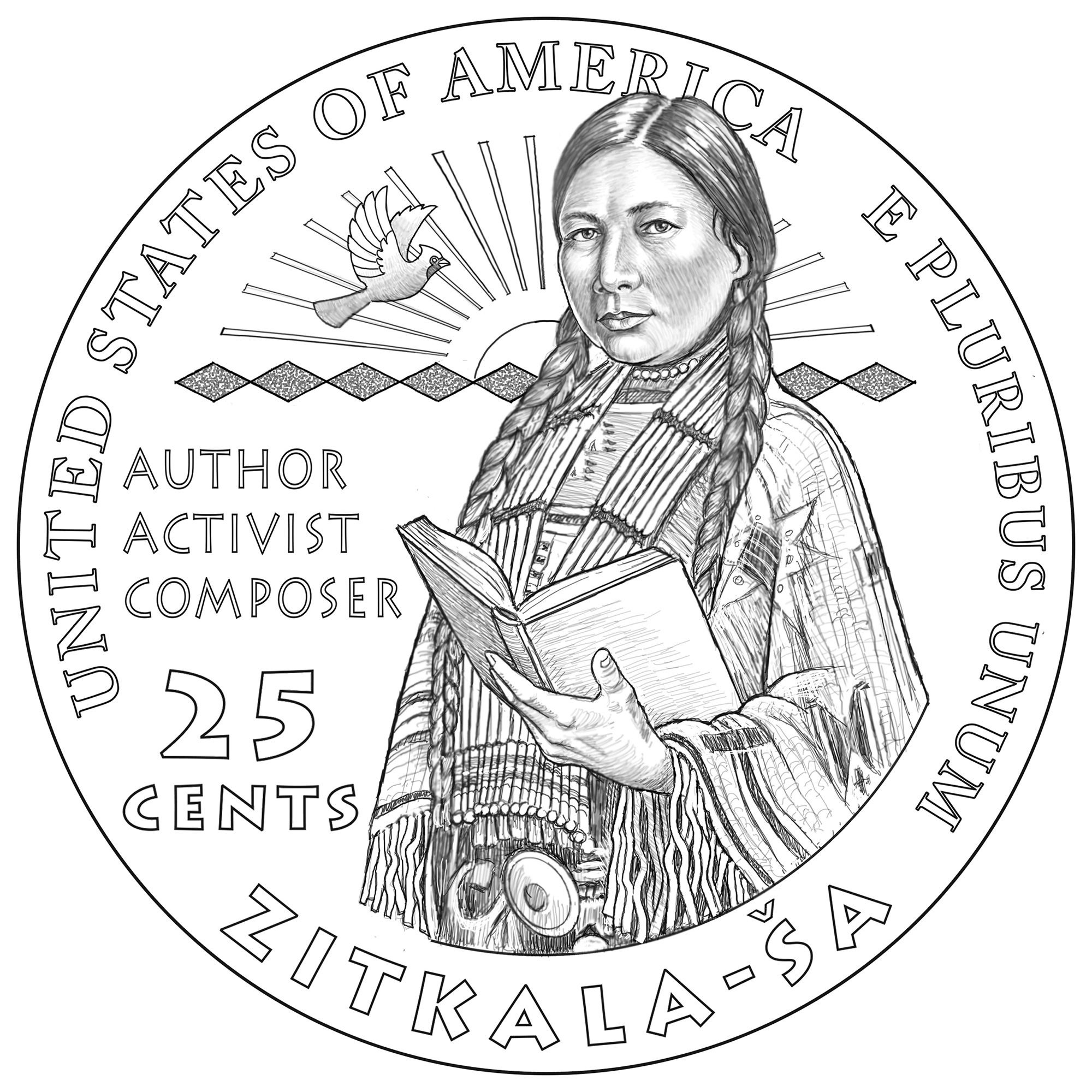 2024 American Women Quarters Coin Zitkala-Ša Line Art Reverse