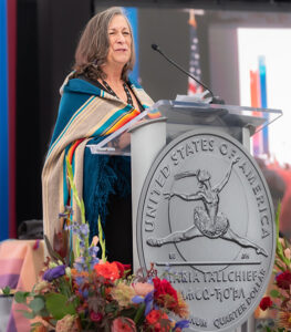 U.S. Treasurer Chief Lynn Malerba at a podium