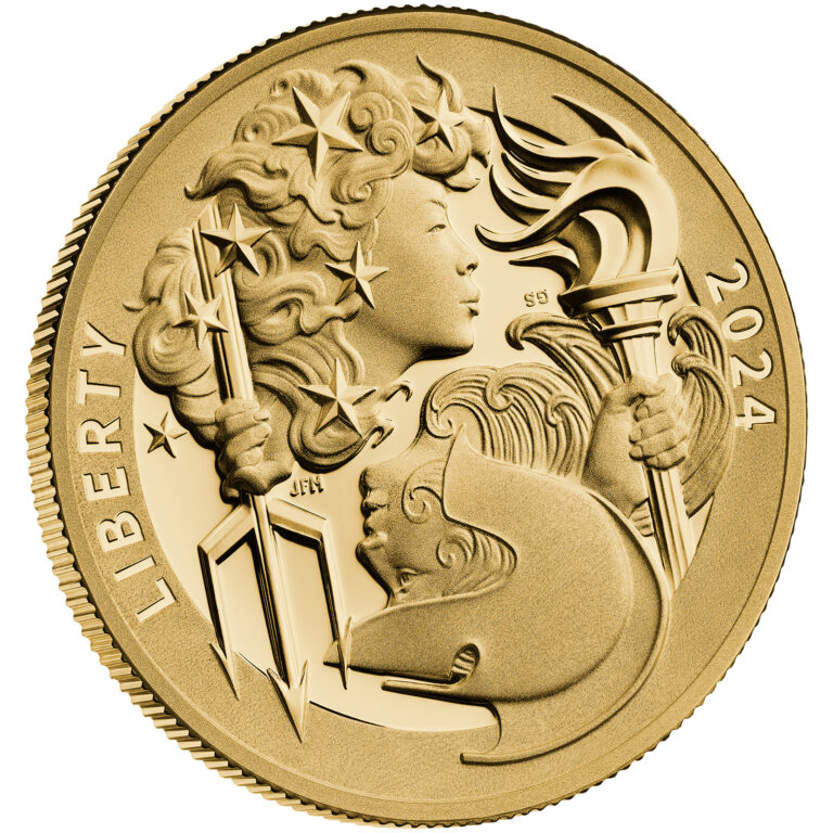 2024 Liberty and Britannia Gold Coin Obverse Angle