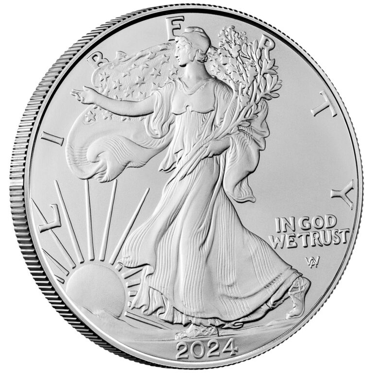 2024 American Eagle Silver One Ounce Bullion Coin Obverse Angle