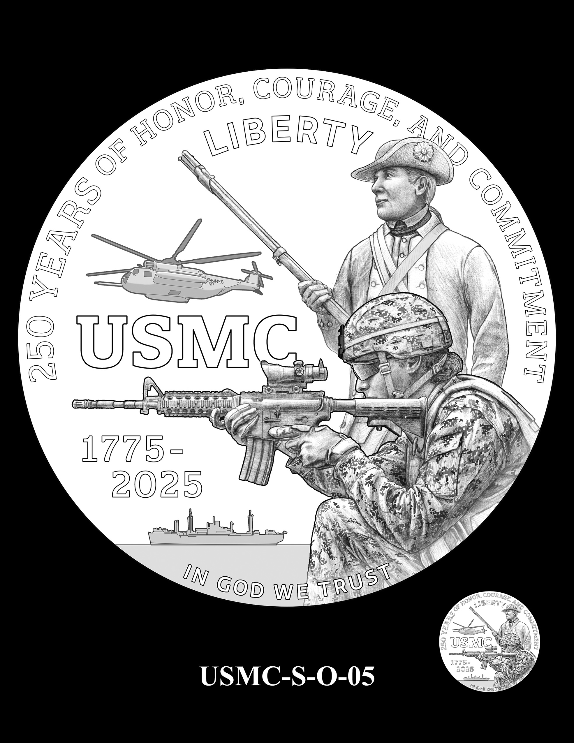 USMC-S-O-05 -- 250th Anniversary of the United States Marine Corps - Silver