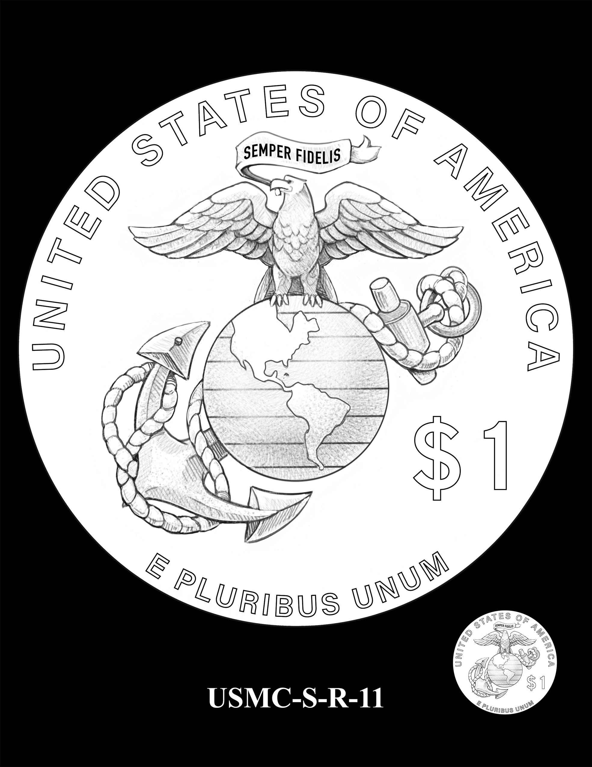 USMC-S-R-11 -- 250th Anniversary of the United States Marine Corps - Silver