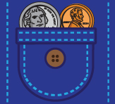 coins in a pocket cartoon