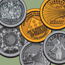 Greatest Generation commemorative coins cartoon collage
